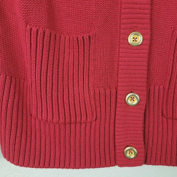 Banana Republic Medium Cardigan Sweater Red Gold Buttons Turtleneck Holidays - Picture 7 of 9
